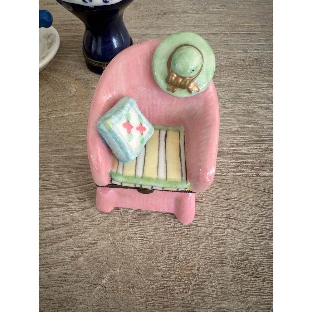 VTG Lot Of 4 Trinket Boxes - Unique Assortment Tea set, ladies chair and bust